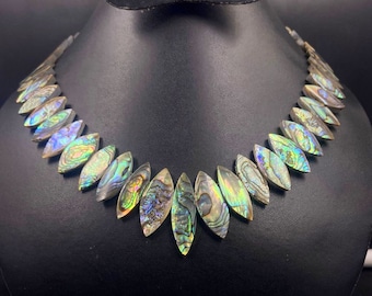 Collier de coquillages en ormeau tressé à la main pendentif collier-grande taille trapèze collier de perles de style ras du cou réglable collier