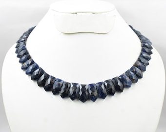 Blue Sodalite Faceted Bib Necklace Fancy Style 13 Inches Natural Gemstone Necklace Gift For Her