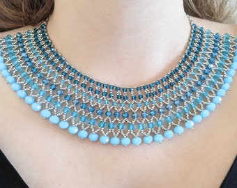 Collier style Cléopâtre, collier turquoise en perles, collier plastron, bijou chic