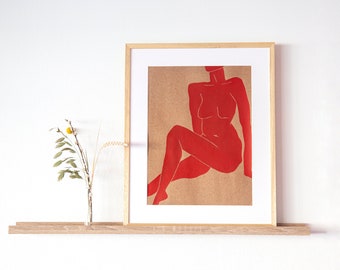 Woman in red | A3 craft paper | Artistic nude | Woman | Original Painting