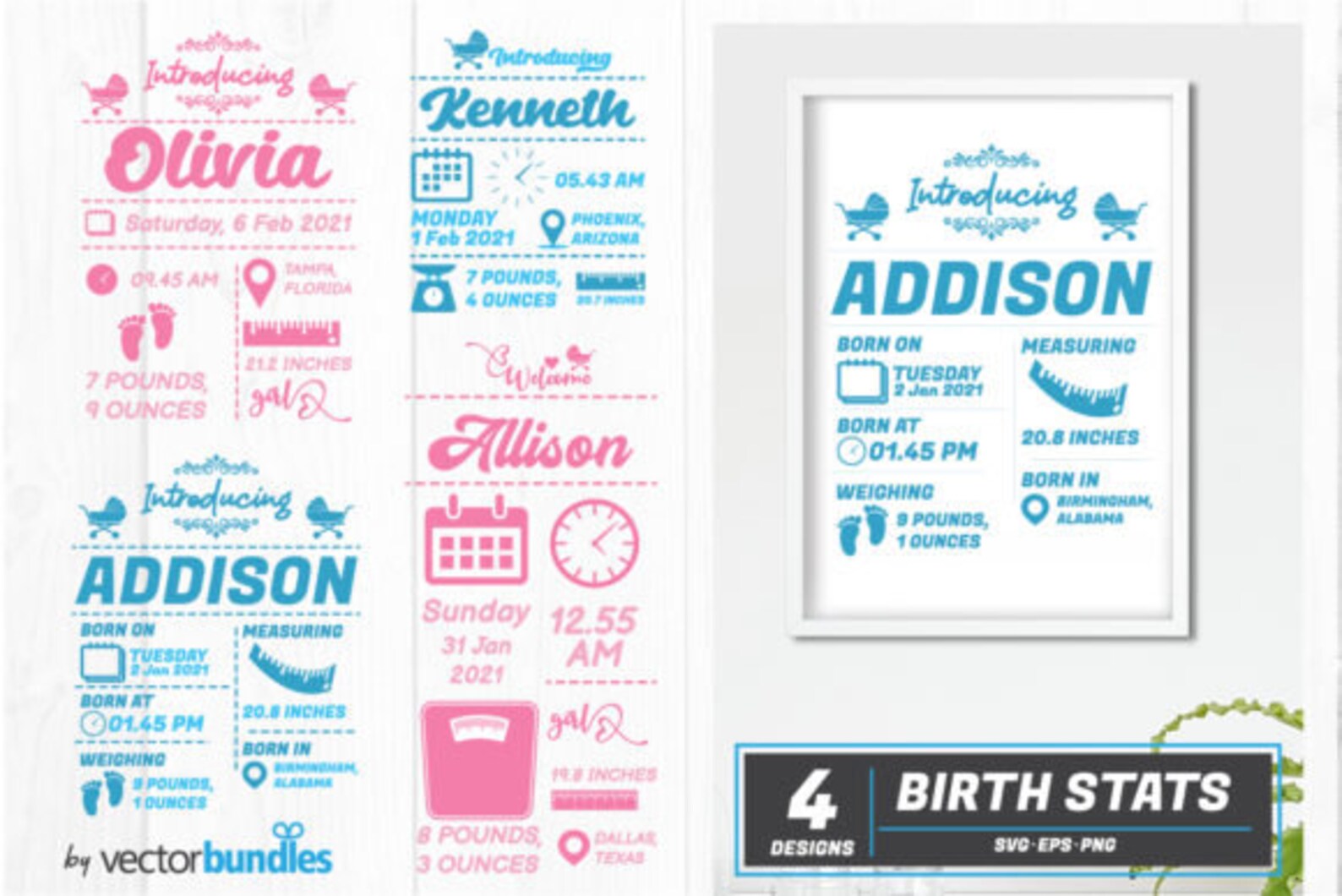 Download Baby Birth Stats Announcement SVG Bundle Instant download ...