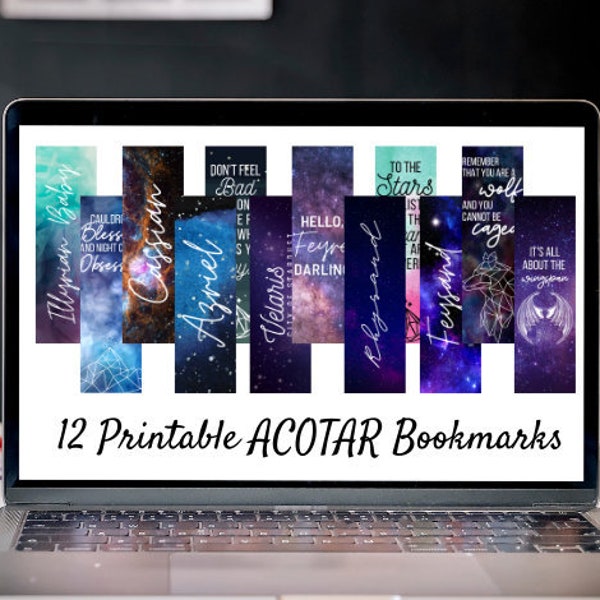 Set of 12 ACOTAR Themed Bookmarks, Printable Bookmarks, A Court of Thorns and Roses Bookmarks, Sarah J. Maas Bookmarks, Rhysand, Feyre