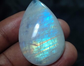 Size-38X25X8 MM  Rainbow Moonstone Very High Grade Cabochon Gemstone, Chatoyant Natural Gemstone, Carat Weight-54.00.
