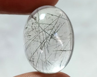 Size-(17X13X8MM) 100% Natural Black Rutile Quartz Gemstone, Black Rutile Quartz Cabochons, Handmade Black Rutile Quartz, 13.40 Cts.