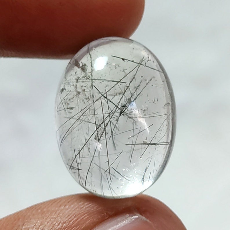 Size17X13X8MM 100% Natural Black Rutile Quartz Gemstone, Black Rutile Quartz Cabochons, Handmade Black Rutile Quartz, 13.40 Cts. image 1