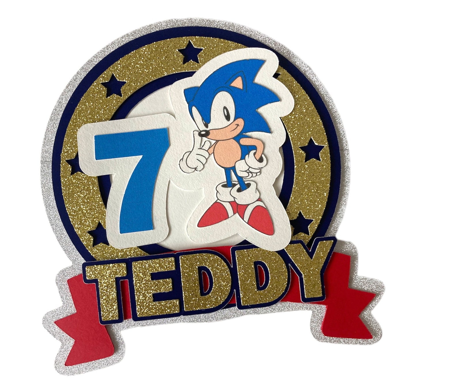 Sonic Cake Topper Personalised Cake Topper Gold Glitter Cake Etsy Canada