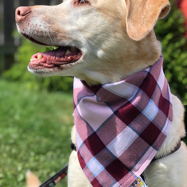 Purple Flannel Dog Bandana / Dog•Cat Bandana / Maroon Tartan / Doggie Scarf / Snap Bandana / Personalized Bandana / Fall /Aubergine Plaid