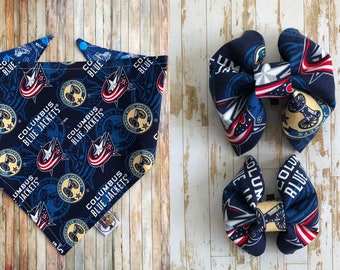 Columbus Blue Jackets Pet  Bandana / Columbus Blue Jackets / Dog•Cat Bandana / CBJ Pet Bow Tie / Snap Bandana / CBJ Pet Wear  / NHL Pet Wear