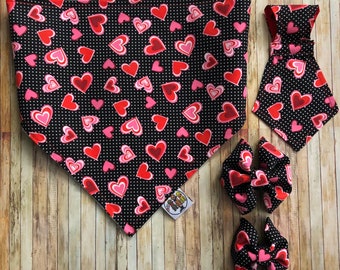 Valentines Dog Bandana / Heart Pet Neck Tie • Bow Tie / Dog • Cat Bandana / Love • Hearts Pet Fashion / Reversible / Dog Bow Tie / Dog Tie