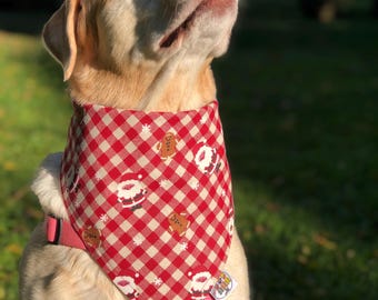 Christmas Dog Bandana / Santa Bandana / Dog • Cat Bandana / Xmas Dog Bandana / Snap-On Bandana / Reversible Pet Bandana / Christmas Gingham