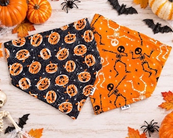 Halloween Dog Bandana / 2 Styles / Halloween Reversible Pet Bandana / Mummy • Pumpkin / Dog • Cat Bandana / Pet Bandana / Snap Bandana /