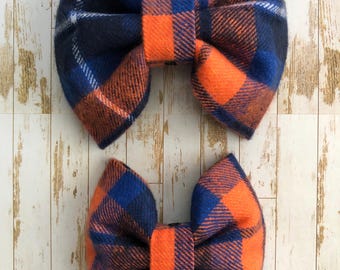 Orange Plaid Bow Tie • Dog Bowtie • Fall/Winter Bow Tie • Orange/Blue Tartan Pet Bow Tie • Cat Bow Ties • Bowtie • Orange Pumpkin Plaid