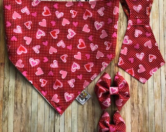 Valentines Dog Bandana / Heart Pet Neck Tie • Bow Tie / Dog • Cat Bandana / Love • Hearts Pet Fashion / Reversible / Dog Bow Tie / Dog Tie