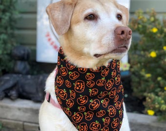 Halloween Dog Bandana / Spooky Pumpkins Pet Bandana / Spooky Pumpkin Cat Bandana / Dog•Cat Bandana / Snap Bandana / Reversible Bandana