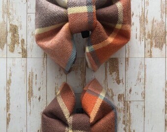 Orange/Brown Plaid Bow Tie • Dog Bowtie • Fall/Winter Bow Tie • Cat Bow Ties • Orange Tartan Bow Tie • Bowtie • Orange Pumpkin Plaid