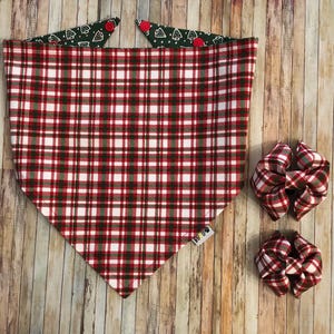 Holiday Plaid / Dog Bandana / Christmas Plaid / Winter Plaid / Dog•Cat Bandana / Pet XMas Plaid Bow Tie / Snap Bandana / Personalized /