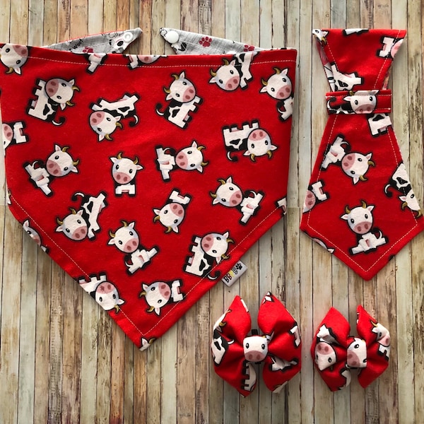 Cute Cow Dog Bandana / Pet Neck Tie • Bow Tie / Dog • Cat Bandana / Cows / Cow Dog Bow Tie / Dog Tie / Cow Pet Tie / Cows Pet Fashion