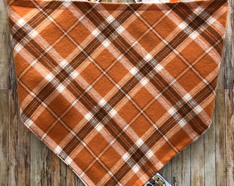 Pumpkin Plaid - Dog•Cat Bandana / Pet Bandana / Autumn Plaid / Snap Bandana / Personalized Bandana / Fall Fashion / Orange Tartan • 2 STYLES