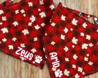 Canada Bandana / 2 STYLES / Patriotic Pets / Dog • Cat Bandana / Canada Pet Bandana / Canada Dog Bandana / Snap-On Bandana / Maple Leaf