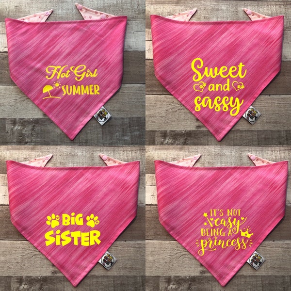 4 STYLES / Hot Girl Summer Dog Bandana / Princess / Sassy / Big Sister / Dog•Cat Bandana / Pet Bandana / Snap Bandana / Pet Wear / Summer