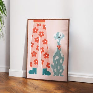 Impressão artística de cachorro e calças descoladas: decoração de quarto retrô kitsch