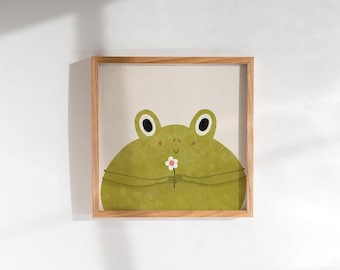 Frog Art Print: Cottagecore Green Toad Illustration