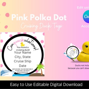 Pink Polka Dots Cruising Duck Tags | Cruising Ducks Digital Download| |Printable Cruise Tags| |Printable Cruise Ducks Tags|