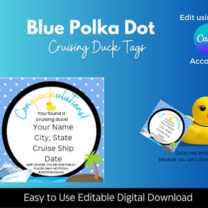 Blue  Polka Dots Cruising Duck Tags | Cruising Ducks Digital Download| |Printable Cruise Tags| |Printable Cruise Ducks Tags|
