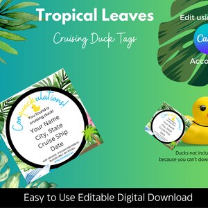 Tropical Leaves Cruising Duck Tags | Cruising Ducks Digital Download| |Printable Cruise Tags| |Printable Cruise Ducks Tags|