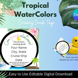 Tropical Watercolors Cruising Duck Tags | Cruising Ducks Digital Download| |Printable Cruise Tags| |Printable Cruise Ducks Tags|