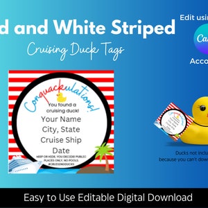 Red and White Stripes Cruising Duck Tags | Cruising Ducks Digital Download| |Printable Cruise Tags| |Printable Cruise Ducks Tags|