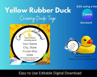 Yellow Rubber Duck Cruising Duck Tags | Cruising Ducks Digital Download| |Printable Cruise Tags| |Printable Cruise Ducks Tags|