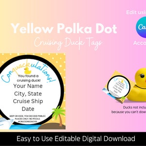 Yellow Polka Dots Cruising Duck Tags | Cruising Ducks Digital Download| |Printable Cruise Tags| |Printable Cruise Ducks Tags|