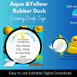 Aqua and Yellow Rubber Duck Cruising Duck Tags | Cruising Ducks Digital Download| |Printable Cruise Tags| |Printable Cruise Ducks Tags|