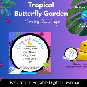 Tropical Butterfly Garden Cruising Duck Tags | Cruising Ducks Digital Download| |Printable Cruise Tags| |Printable Cruise Ducks Tags| Active