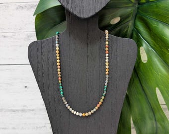 Gemstone Gradient Choker: Opal, Malachite, Tiger Eye, Labradorite