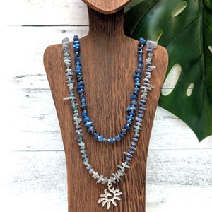 Handmade Gemstone Chip Necklace: Labradorite, Kyanite, Lapis Lazuli