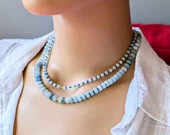 AAA Lapis Lazuli & Milky Aquamarine Beaded Necklace - 15 Inch