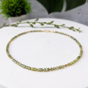 Jade Gemstone Dainty Necklace, Gold Daisy Bead Accent | Handmade | Gift for Her