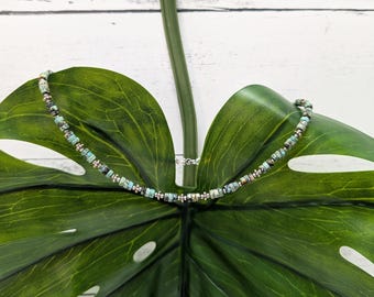 African Turquoise Heishi Necklace: Silver Daisy Accent, Handmade Gemstone Jewelry