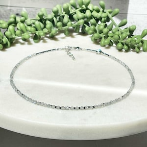 Dainty Labradorite Silver Necklace: Evil Eye Charm, Handmade