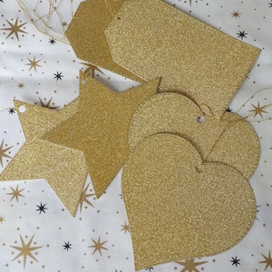 Paquete de 6 etiquetas de regalo navideñas hechas a mano con cartulina dorada brillante
