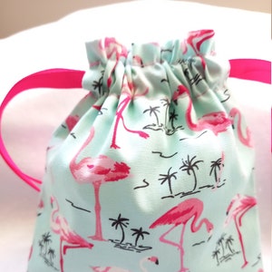 Fabric Gift Bag made from a Beautiful and Popular Flamingo Fabric with a Drawstring Tie