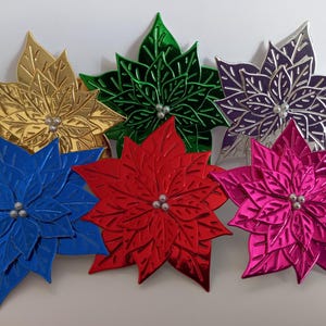 Poinsettias découpés par moi à partir d'une carte miroir en 6 couleurs différentes (lot de 6)