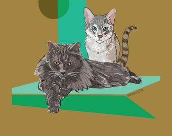 2 Subjects - Custom Handmade Illustration - Pet and/or People