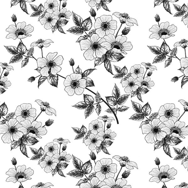 Dollhouse Wallpaper 1/12 scale Black and White Wild Flower Printable Download 8.5 x 11 and 11 x 17 digital farmhouse repeatable pattern