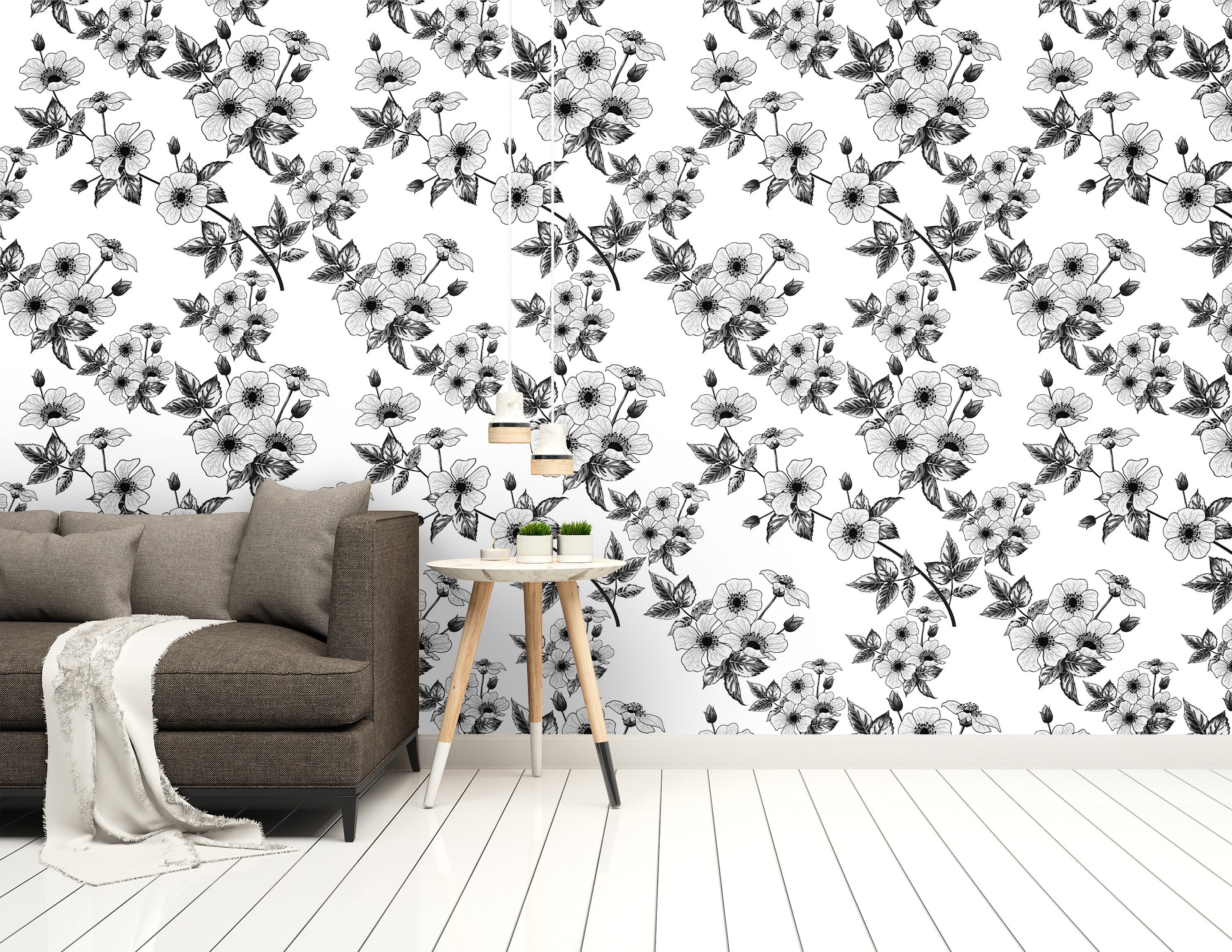 Dollhouse Wallpaper 1/12 scale Black and White Wild Flower | Etsy