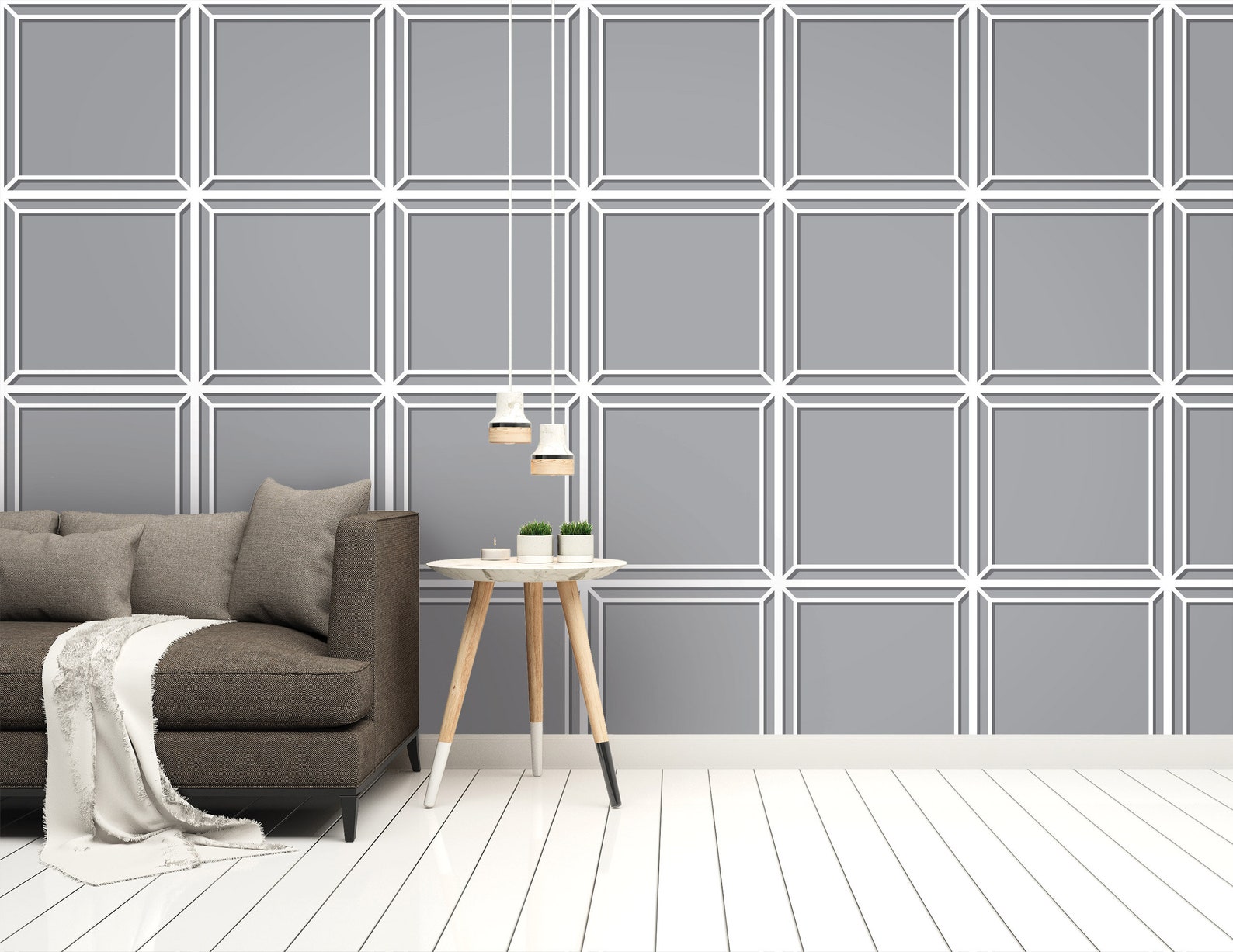 Dollhouse Wallpaper 1/12 Scale Modern Gray White Board Batten