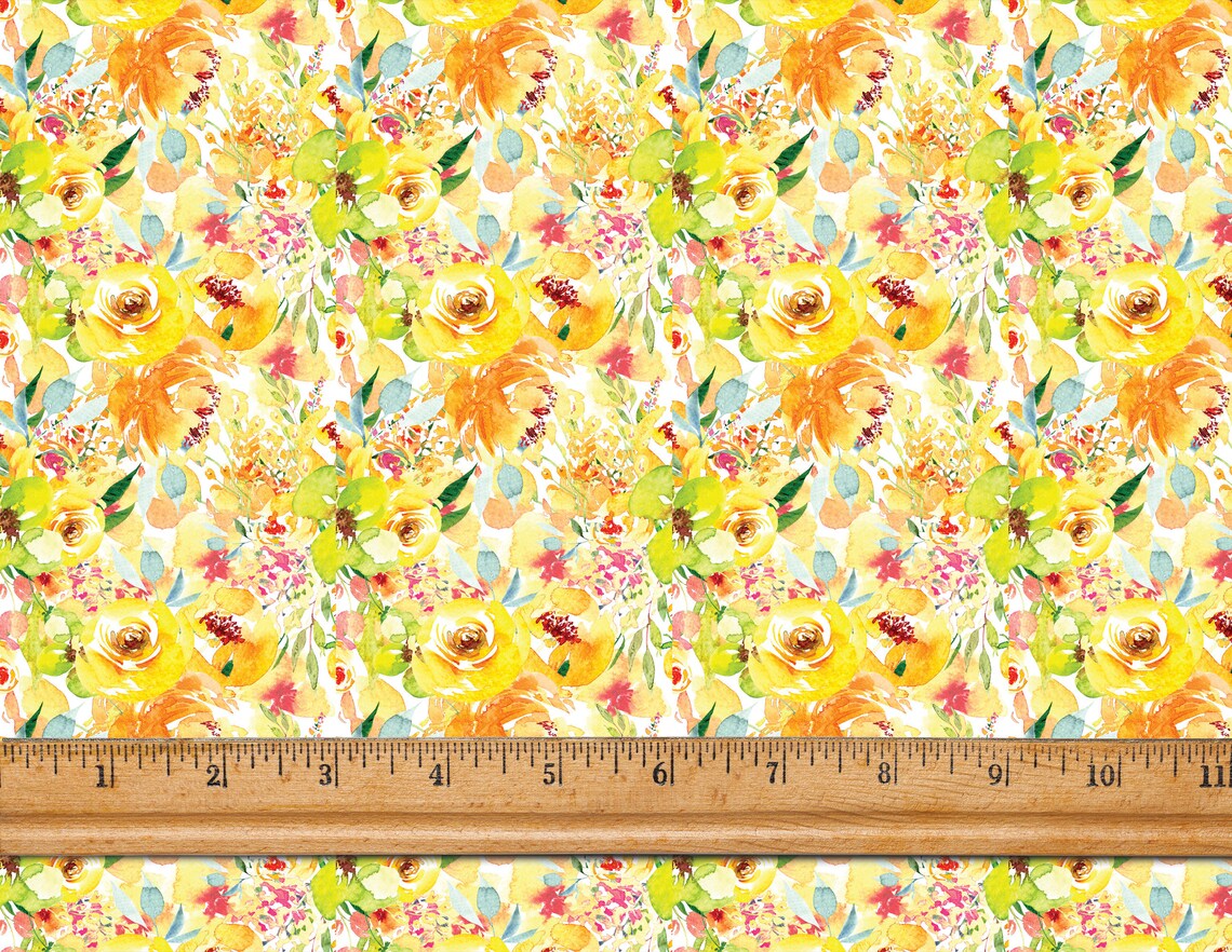Dollhouse Wallpaper 1/12 Scale Watercolor Yellow Floral Printable