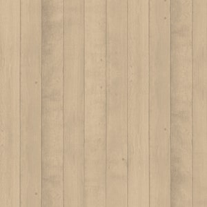 Może przedstawiać: Zbliżenie na jasnobrązową ścianę z paneli drewnianych z pionowymi deskami. Drewno ma naturalny rysunek słojów i lekko szorstką fakturę.